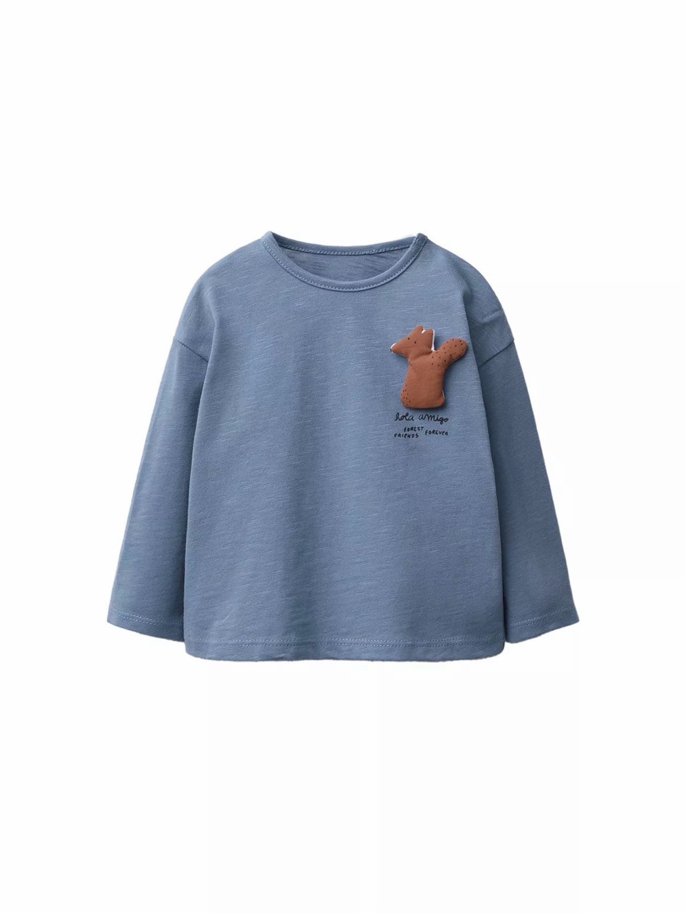 Zara Blue Kids Long-Sleeve Top with Fox Patch! Like new 9-12m
